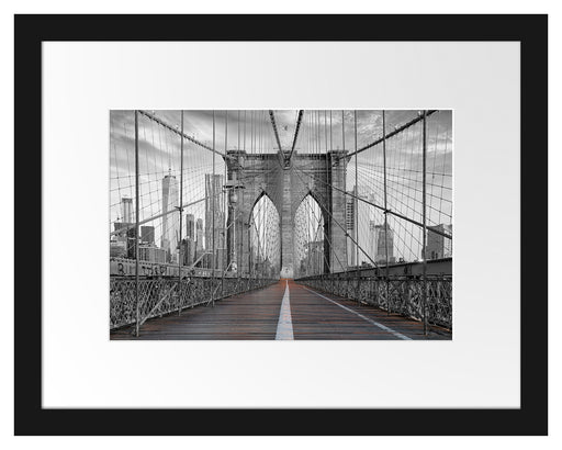 Leere Brooklyn Bridge in New York City B&W Detail Passepartout Rechteckig 30