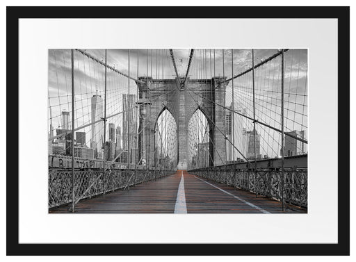 Leere Brooklyn Bridge in New York City B&W Detail Passepartout Rechteckig 40
