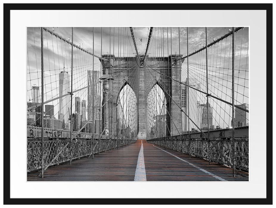 Leere Brooklyn Bridge in New York City B&W Detail Passepartout Rechteckig 80