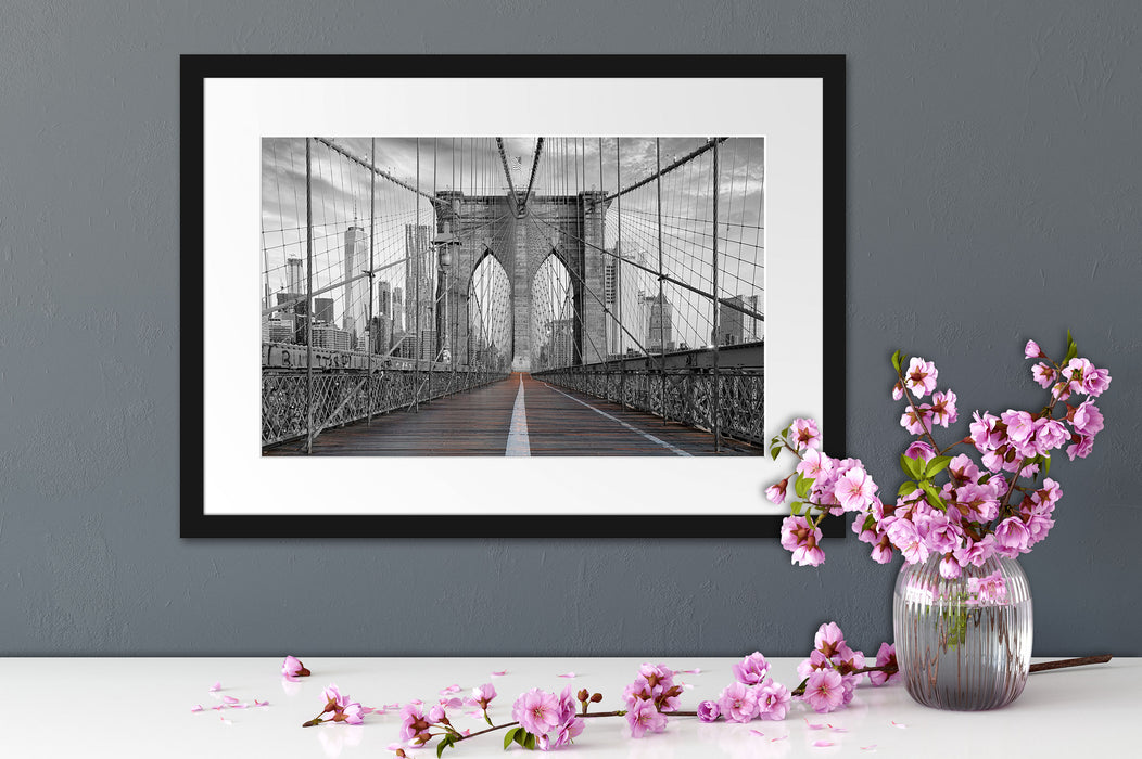 Leere Brooklyn Bridge in New York City B&W Detail Passepartout Detail Rechteckig