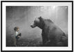 Mädchen mit Teddy und Bär im Wald B&W Detail Passepartout Rechteckig 100