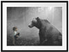 Mädchen mit Teddy und Bär im Wald B&W Detail Passepartout Rechteckig 80