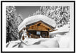 Verschneite Skihütte in Alpenwald B&W Detail Passepartout Rechteckig 100