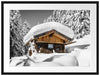 Verschneite Skihütte in Alpenwald B&W Detail Passepartout Rechteckig 80