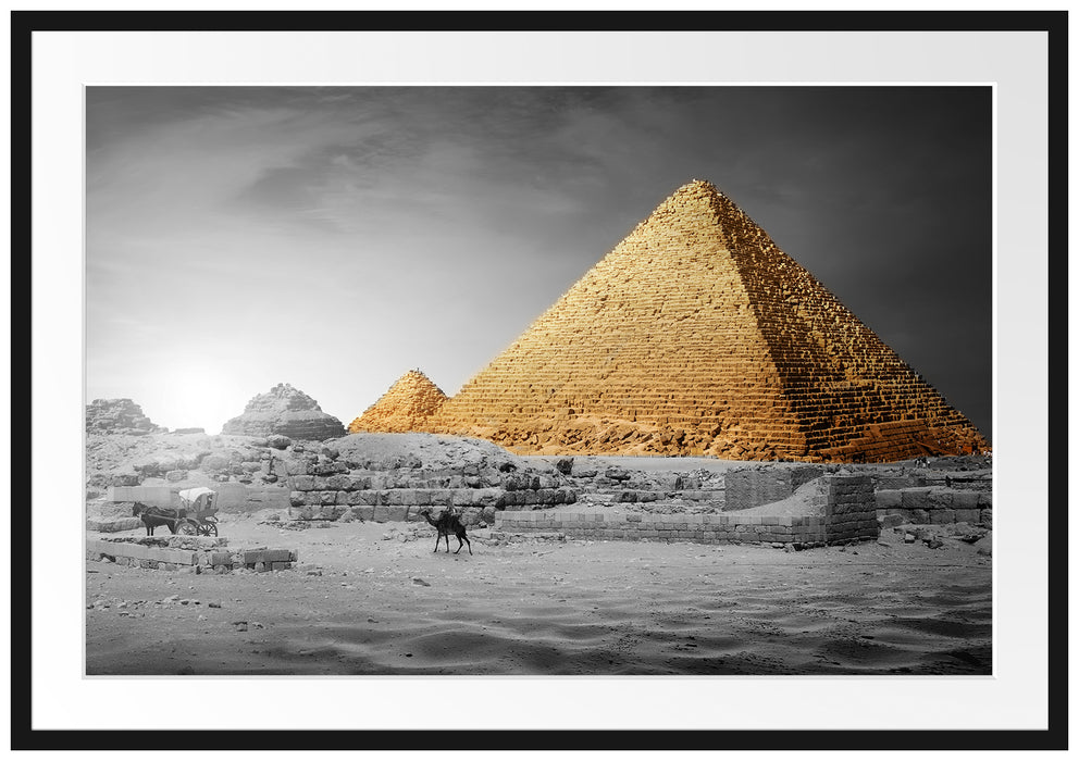Pyramiden in Ägypten bei Sonnenuntergang B&W Detail Passepartout Rechteckig 100