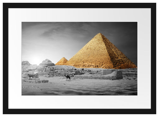 Pyramiden in Ägypten bei Sonnenuntergang B&W Detail Passepartout Rechteckig 40