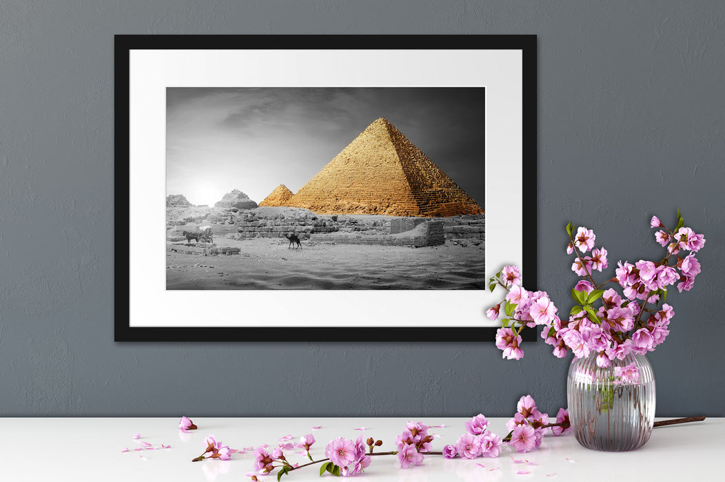 Pyramiden in Ägypten bei Sonnenuntergang B&W Detail Passepartout Detail Rechteckig