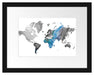 Bunte Weltkarte in Aquarell-Farben B&W Detail Passepartout Rechteckig 30
