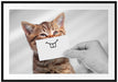 Lustige Katze mit Lächeln auf Papier B&W Detail Passepartout Rechteckig 100