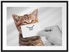 Lustige Katze mit Lächeln auf Papier B&W Detail Passepartout Rechteckig 80