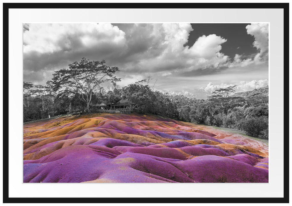 Siebenfarbige Erde bei Chamarel auf Mauritius B&W Detail Passepartout Rechteckig 100