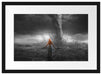 Frau am Strand vor düsterem Tornado B&W Detail Passepartout Rechteckig 40