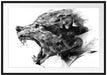 Abstrakter Wolfskopf im Profil B&W Detail Passepartout Rechteckig 100