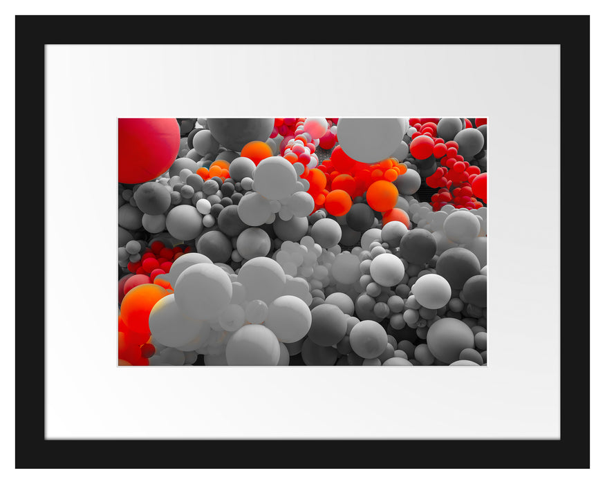 Pixxprint Hunderte bunte Luftballons B&W Detail, im Galerie-Passepartout Bilderrahmen