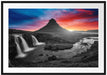 Kirkjufell Vulkan im Sonnenuntergang B&W Detail Passepartout Rechteckig 100