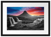 Kirkjufell Vulkan im Sonnenuntergang B&W Detail Passepartout Rechteckig 40