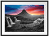 Kirkjufell Vulkan im Sonnenuntergang B&W Detail Passepartout Rechteckig 80