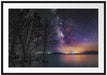 Bäume am See in sternenklarer Nacht B&W Detail Passepartout Rechteckig 100