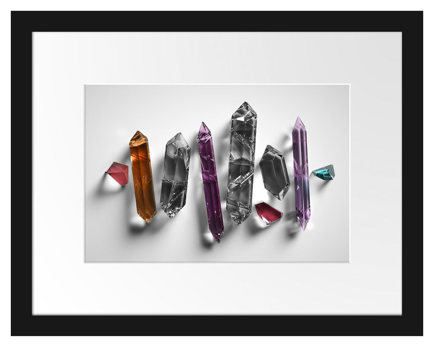 Pixxprint Spirituelle Farbkristalle B&W Detail, im Galerie-Passepartout Bilderrahmen