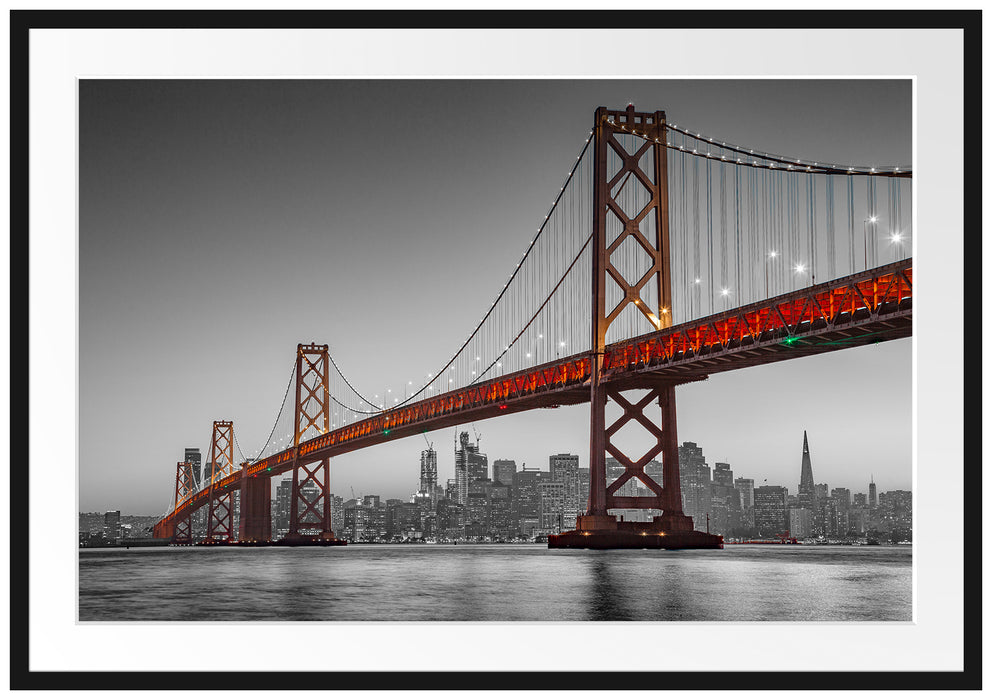 Oakland Bay Brücke bei Sonnenuntergang B&W Detail Passepartout Rechteckig 100