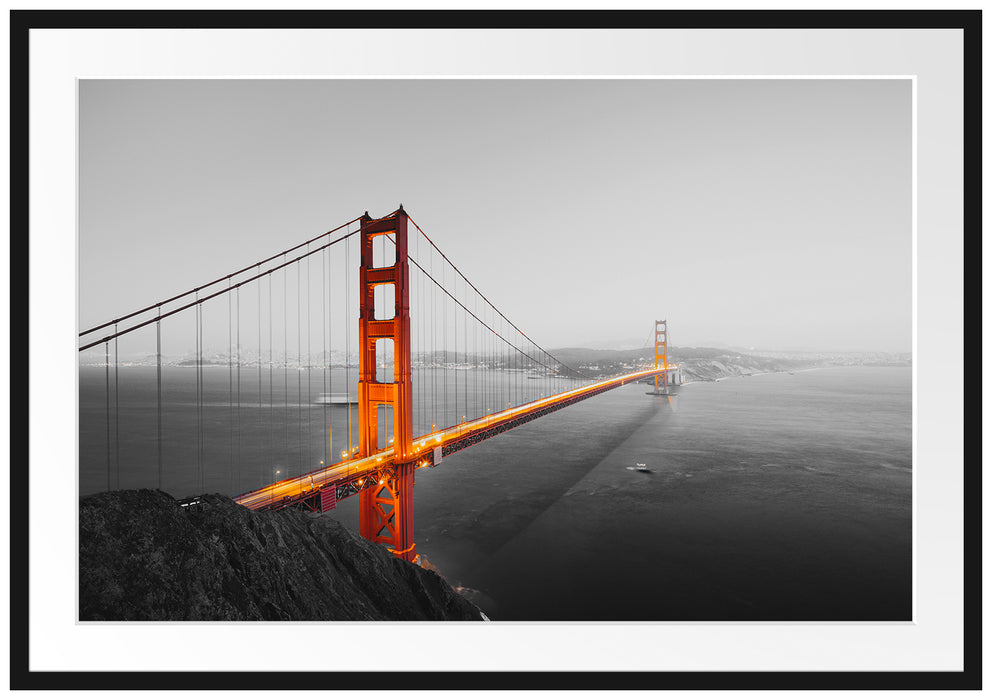 Golden Gate Bridge in der Abenddämmerung B&W Detail Passepartout Rechteckig 100