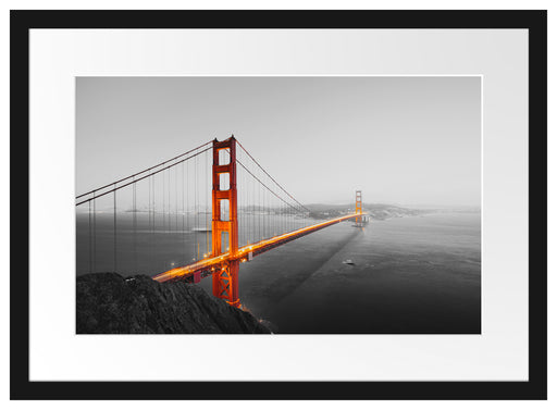 Golden Gate Bridge in der Abenddämmerung B&W Detail Passepartout Rechteckig 40
