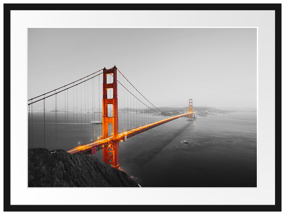 Golden Gate Bridge in der Abenddämmerung B&W Detail Passepartout Rechteckig 80