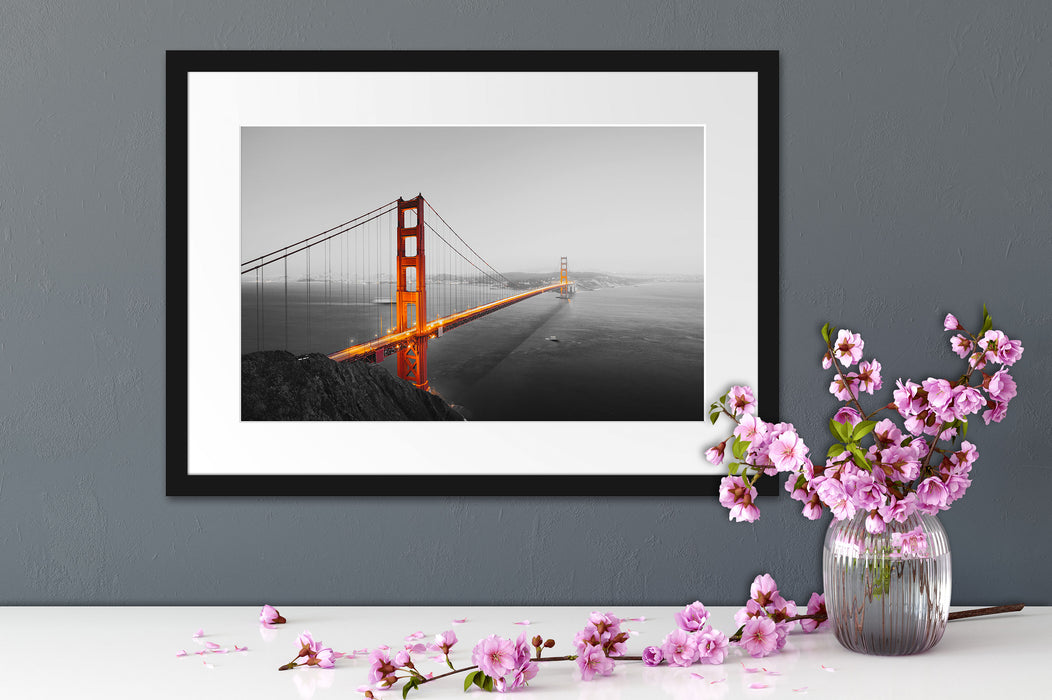 Golden Gate Bridge in der Abenddämmerung B&W Detail Passepartout Detail Rechteckig