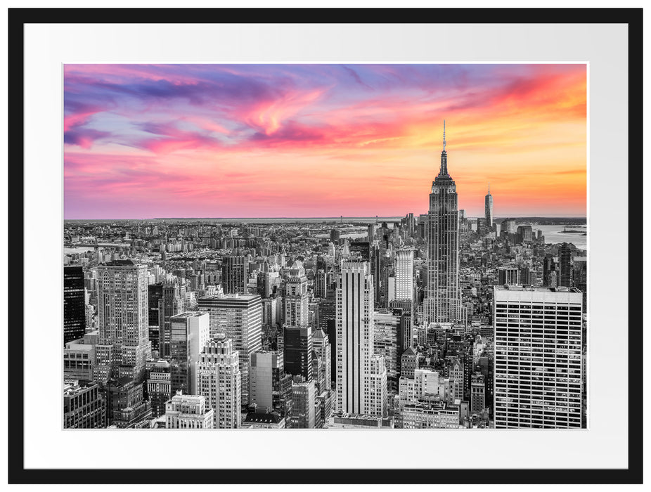 New York City bei Sonnenuntergang B&W Detail Passepartout Rechteckig 80