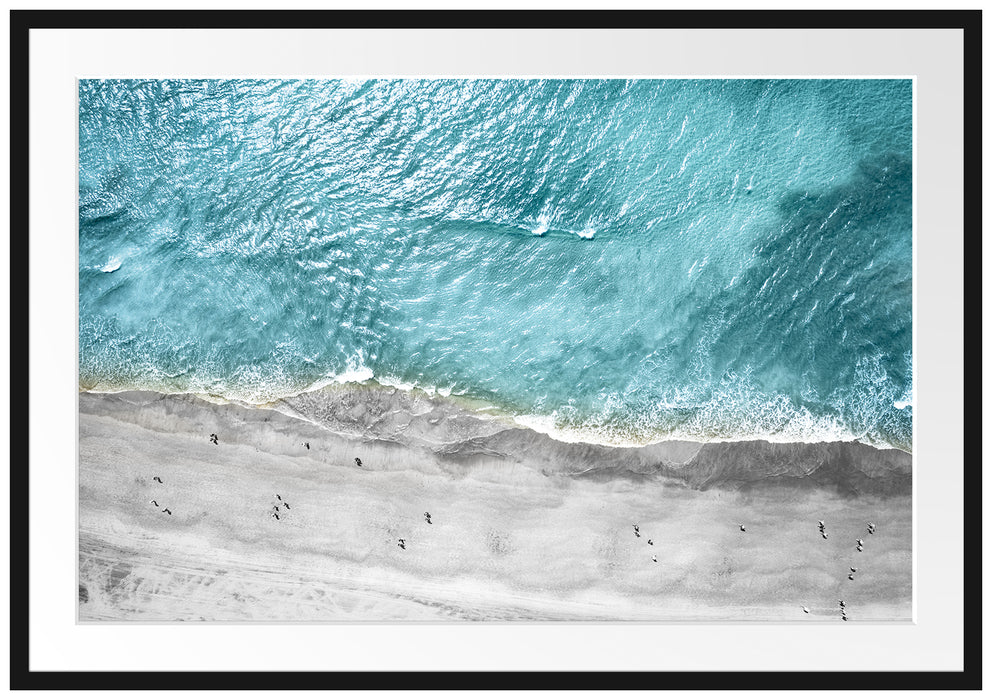 Luftaufnahme von türkisem Meer am Strand B&W Detail Passepartout Rechteckig 100