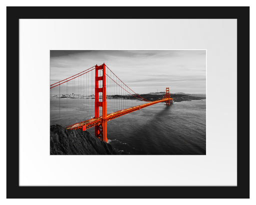 Golden Gate Bridge bei Sonnenuntergang B&W Detail Passepartout Rechteckig 30