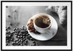 Tasse Kaffee mit Bohnen und Croissant B&W Detail Passepartout Rechteckig 100