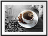 Tasse Kaffee mit Bohnen und Croissant B&W Detail Passepartout Rechteckig 80