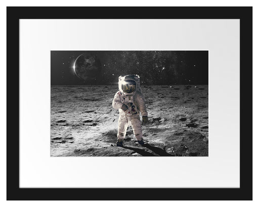 Einsamer Astronaut auf dem Mond B&W Detail Passepartout Rechteckig 30