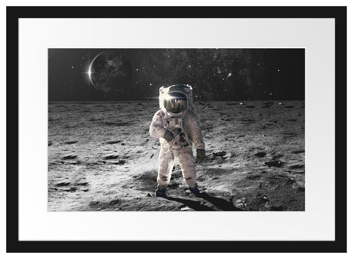 Einsamer Astronaut auf dem Mond B&W Detail Passepartout Rechteckig 40