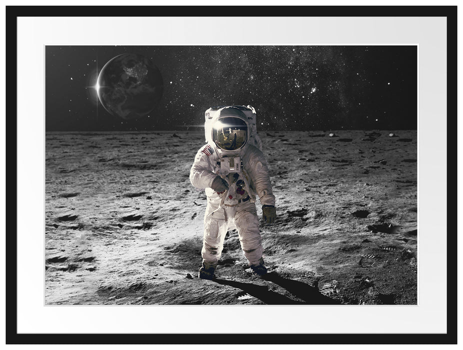 Einsamer Astronaut auf dem Mond B&W Detail Passepartout Rechteckig 80