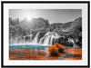 Wasserfälle im Herbst bei Sonnenuntergang B&W Detail Passepartout Rechteckig 80