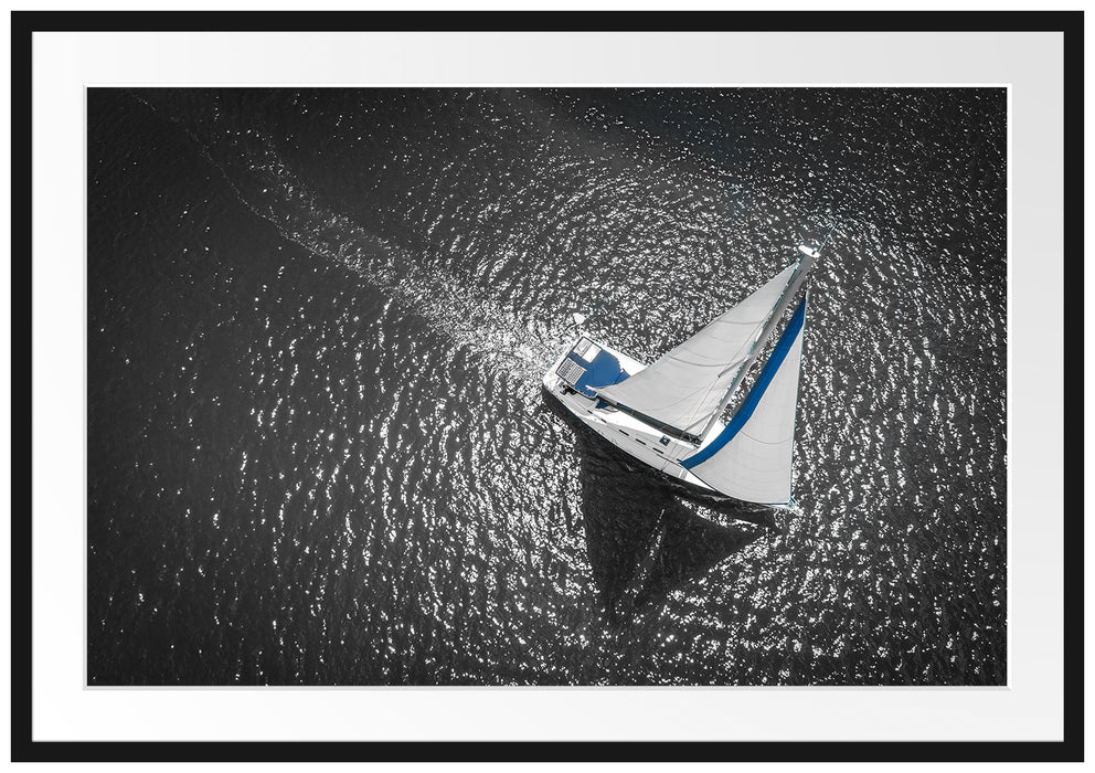 Einsames Segelboot auf dem Meer B&W Detail Passepartout Rechteckig 100