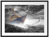 Fischerboot im Sturm auf hoher See B&W Detail Passepartout Rechteckig 80