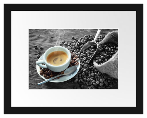 Espressotasse mit Kaffeebohnen B&W Detail Passepartout Rechteckig 30