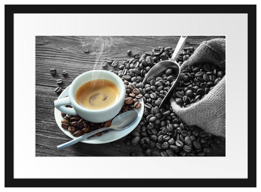 Espressotasse mit Kaffeebohnen B&W Detail Passepartout Rechteckig 40
