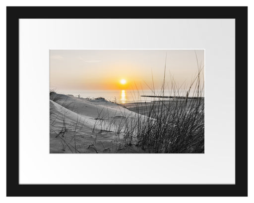 Dünenblick auf Meer bei Sonnenuntergang B&W Detail Passepartout Rechteckig 30