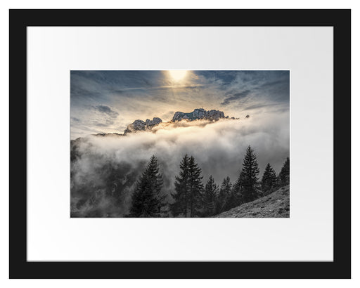 Aufsteigende Wolken in den Dolomiten B&W Detail Passepartout Rechteckig 30