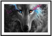 Abstrakter Wolf mit rauchenden Augen B&W Detail Passepartout Rechteckig 100