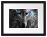 Abstrakter Wolf mit rauchenden Augen B&W Detail Passepartout Rechteckig 30