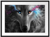 Abstrakter Wolf mit rauchenden Augen B&W Detail Passepartout Rechteckig 80