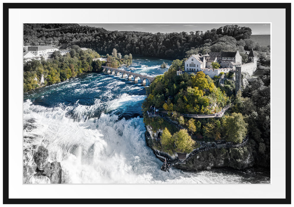 Panorama vom Rheinfall in der Schweiz B&W Detail Passepartout Rechteckig 100