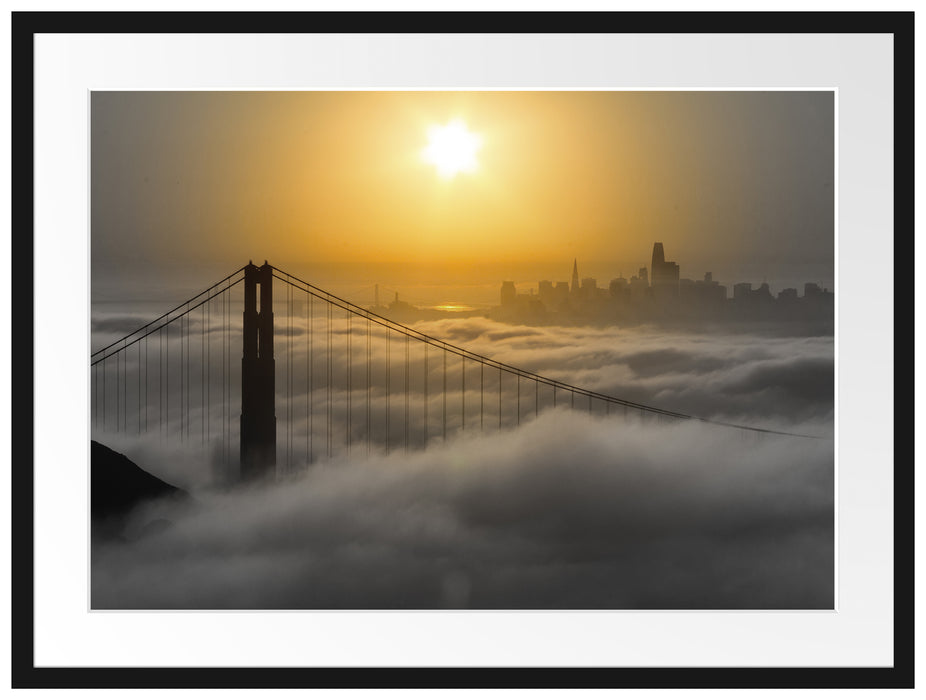 Golden Gate Bridge im Sonnenaufgang B&W Detail Passepartout Rechteckig 80