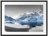 Winterlandschaft mit gefrorenem Bergsee B&W Detail Passepartout Rechteckig 80