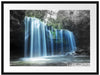 Tropischer Wasserfall im Wald B&W Detail Passepartout Rechteckig 80